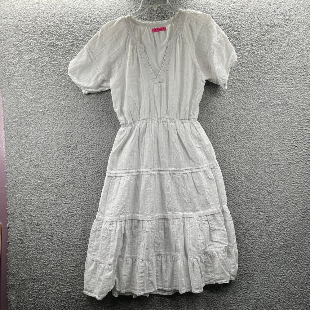 Betsey Johnson Women Midi Dress M Tiered Puff Sleeve Boho Romantic Prairie Flowy